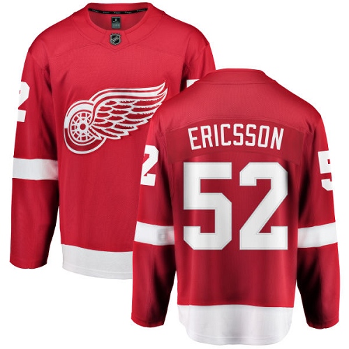 Youth Detroit Red Wings #52 Jonathan Ericsson Authentic Red Home Fanatics Branded Breakaway NHL Jersey