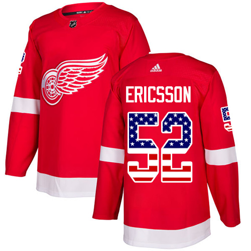 Youth Adidas Detroit Red Wings #52 Jonathan Ericsson Authentic Red USA Flag Fashion NHL Jersey