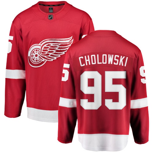 Youth Detroit Red Wings #95 Dennis Cholowski Authentic Red Home Fanatics Branded Breakaway NHL Jersey