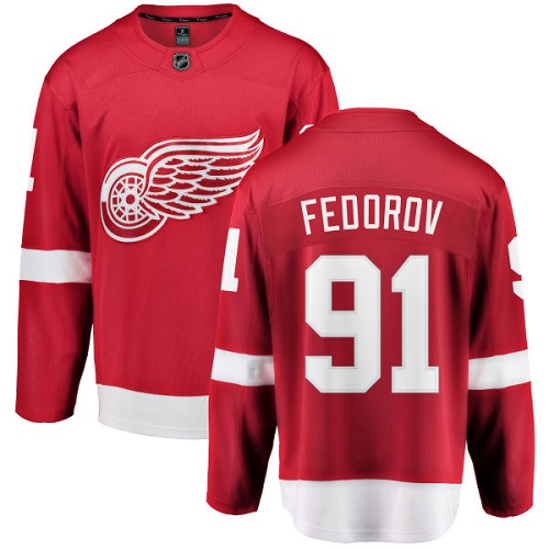 Youth Detroit Red Wings #91 Sergei Fedorov Authentic Red Home Fanatics Branded Breakaway NHL Jersey