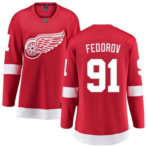 Women's Detroit Red Wings #91 Sergei Fedorov Authentic Red Home Fanatics Branded Breakaway NHL Jersey