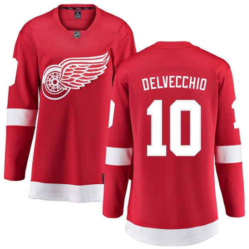 Women's Detroit Red Wings #10 Alex Delvecchio Authentic Red Home Fanatics Branded Breakaway NHL Jersey