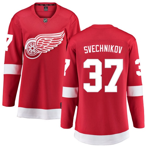 Women's Detroit Red Wings #37 Evgeny Svechnikov Authentic Red Home Fanatics Branded Breakaway NHL Jersey