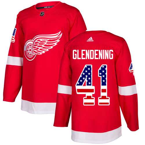Men's Adidas Detroit Red Wings #41 Luke Glendening Authentic Red USA Flag Fashion NHL Jersey