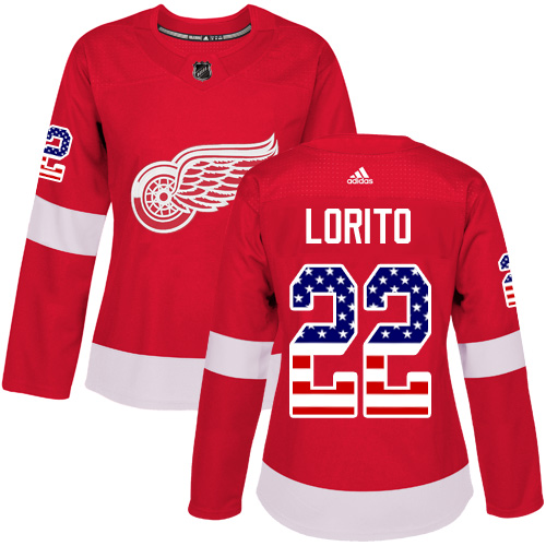 Women's Adidas Detroit Red Wings #22 Matthew Lorito Authentic Red USA Flag Fashion NHL Jersey