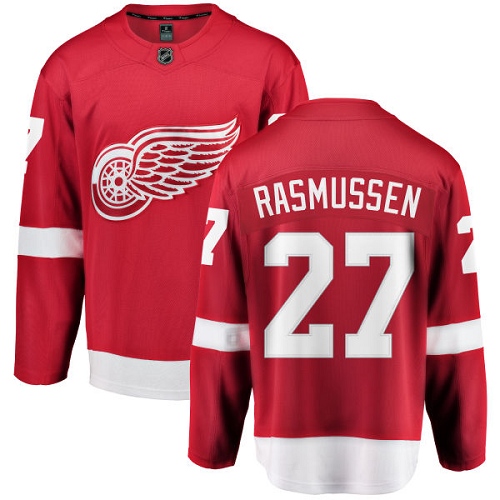 Men's Detroit Red Wings #27 Michael Rasmussen Authentic Red Home Fanatics Branded Breakaway NHL Jersey