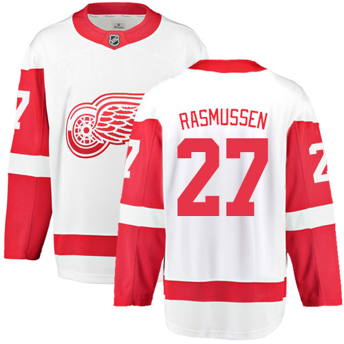 Youth Detroit Red Wings #27 Michael Rasmussen Authentic White Away Fanatics Branded Breakaway NHL Jersey