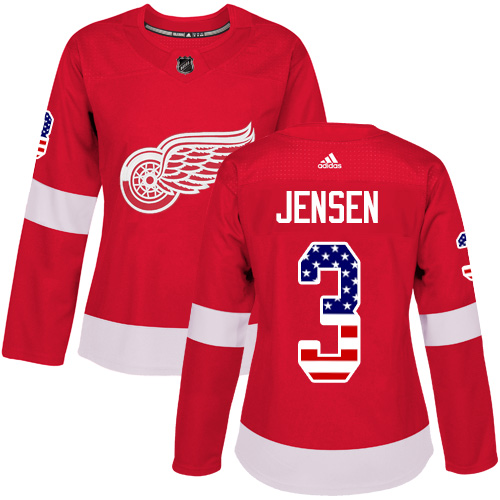 Women's Adidas Detroit Red Wings #3 Nick Jensen Authentic Red USA Flag Fashion NHL Jersey