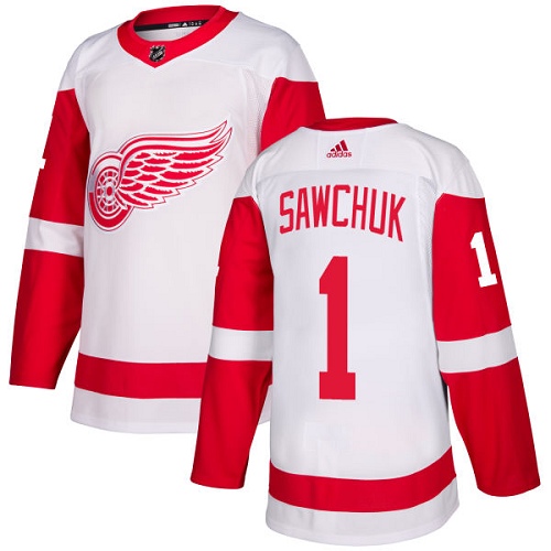 Men's Adidas Detroit Red Wings #1 Terry Sawchuk Authentic White Away NHL Jersey