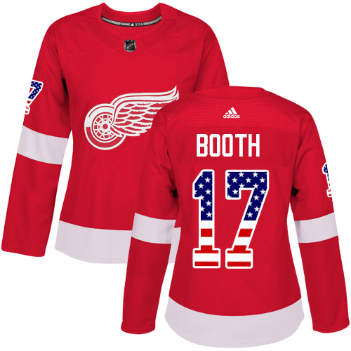 Women's Adidas Detroit Red Wings #17 David Booth Authentic Red USA Flag Fashion NHL Jersey