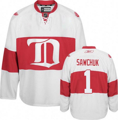 Men's Reebok Detroit Red Wings #1 Terry Sawchuk Premier White Third NHL Jersey