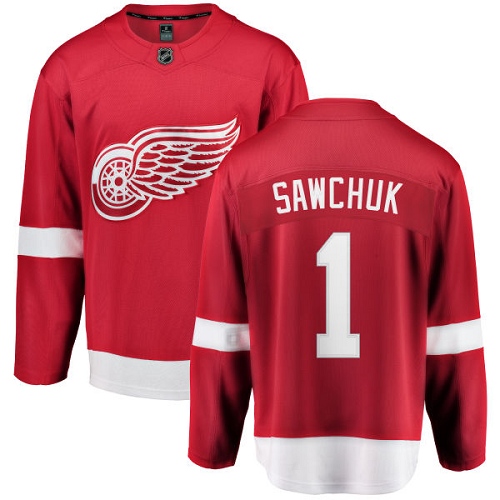 Men's Detroit Red Wings #1 Terry Sawchuk Authentic Red Home Fanatics Branded Breakaway NHL Jersey