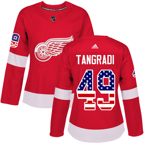 Women's Adidas Detroit Red Wings #49 Eric Tangradi Authentic Red USA Flag Fashion NHL Jersey