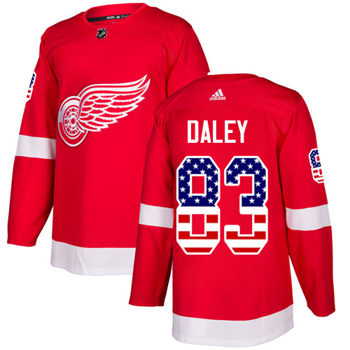 Men's Adidas Detroit Red Wings #83 Trevor Daley Authentic Red USA Flag Fashion NHL Jersey
