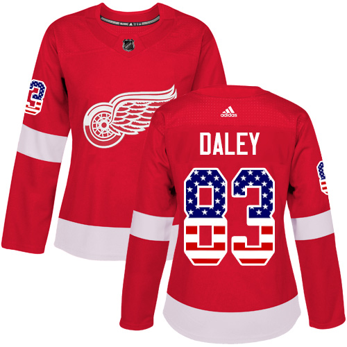 Women's Adidas Detroit Red Wings #83 Trevor Daley Authentic Red USA Flag Fashion NHL Jersey