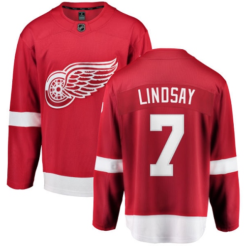Men's Detroit Red Wings #7 Ted Lindsay Authentic Red Home Fanatics Branded Breakaway NHL Jersey