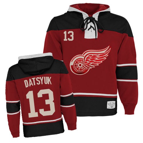 Men's Old Time Hockey Detroit Red Wings #13 Pavel Datsyuk Authentic Red Sawyer Hooded Sweatshirt