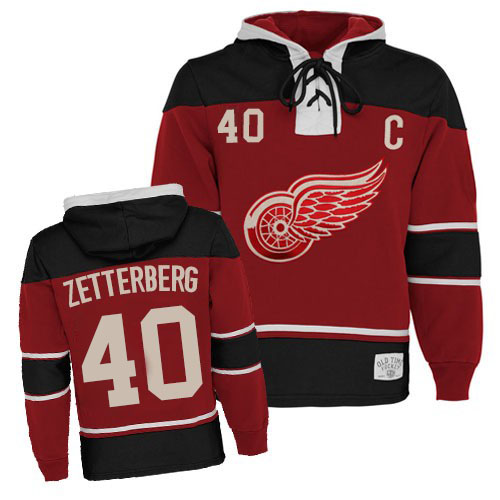 Men's Old Time Hockey Detroit Red Wings #40 Henrik Zetterberg Authentic Red Sawyer Hooded Sweatshirt