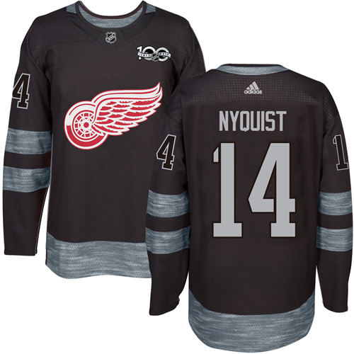 Men's Adidas Detroit Red Wings #14 Gustav Nyquist Authentic Black 1917-2017 100th Anniversary NHL Jersey