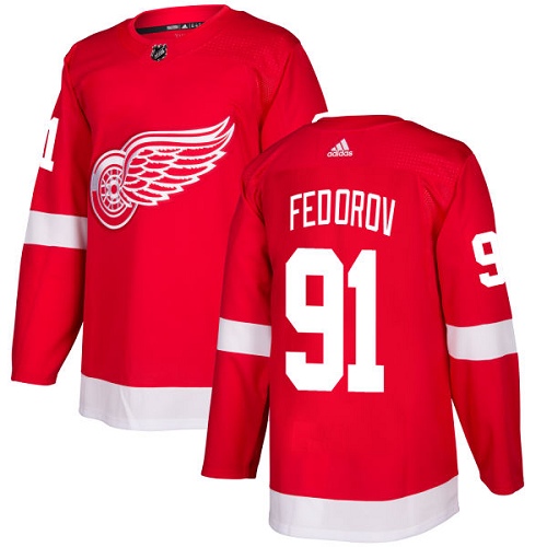 Men's Adidas Detroit Red Wings #91 Sergei Fedorov Authentic Red Home NHL Jersey