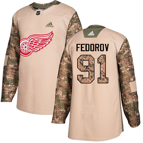 Men's Adidas Detroit Red Wings #91 Sergei Fedorov Authentic Camo Veterans Day Practice NHL Jersey