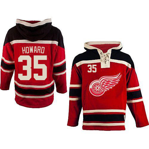 Men's Old Time Hockey Detroit Red Wings #35 Jimmy Howard Authentic Red Sawyer Hooded Sweatshirt
