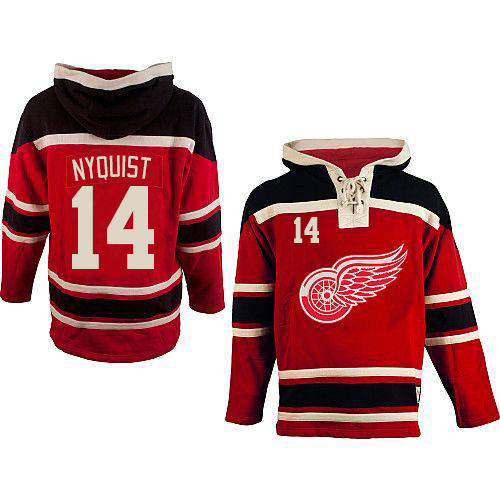 Men's Old Time Hockey Detroit Red Wings #14 Gustav Nyquist Authentic Red Sawyer Hooded Sweatshirt