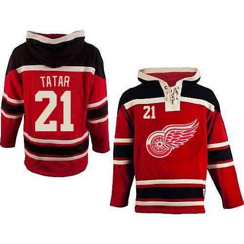 Men's Old Time Hockey Detroit Red Wings #21 Tomas Tatar Premier Red Sawyer Hooded Sweatshirt