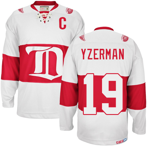 Men's CCM Detroit Red Wings #19 Steve Yzerman Premier White Winter Classic Throwback NHL Jersey