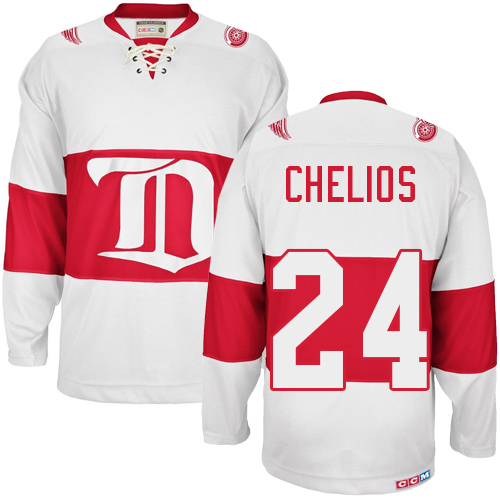 Men's CCM Detroit Red Wings #24 Chris Chelios Authentic White Winter Classic Throwback NHL Jersey