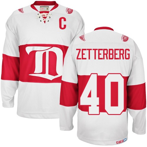 Men's CCM Detroit Red Wings #40 Henrik Zetterberg Premier White Winter Classic Throwback NHL Jersey