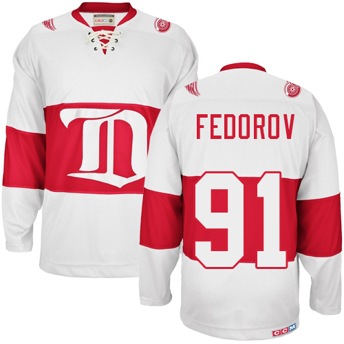 Men's CCM Detroit Red Wings #91 Sergei Fedorov Premier White Winter Classic Throwback NHL Jersey