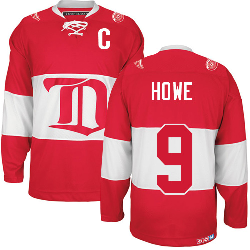 Men's CCM Detroit Red Wings #9 Gordie Howe Premier Red Winter Classic Throwback NHL Jersey