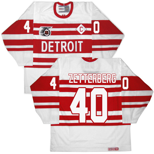 Men's CCM Detroit Red Wings #40 Henrik Zetterberg Authentic White 75TH Throwback NHL Jersey