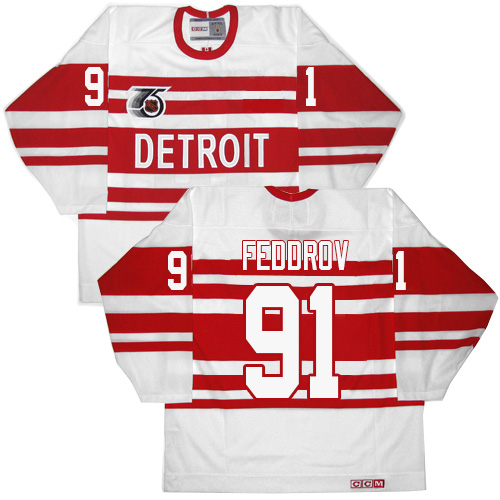 Men's CCM Detroit Red Wings #91 Sergei Fedorov Premier White 75TH Throwback NHL Jersey