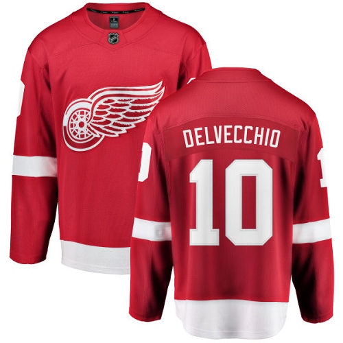 Men's Detroit Red Wings #10 Alex Delvecchio Authentic Red Home Fanatics Branded Breakaway NHL Jersey