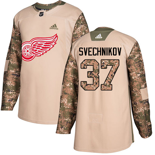 Men's Adidas Detroit Red Wings #37 Evgeny Svechnikov Authentic Camo Veterans Day Practice NHL Jersey