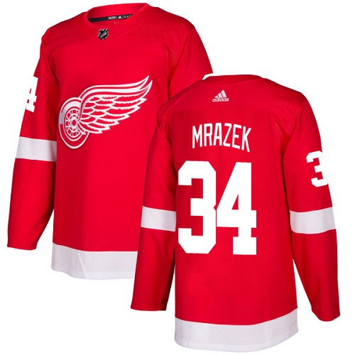 Men's Adidas Detroit Red Wings #34 Petr Mrazek Authentic Red Home NHL Jersey