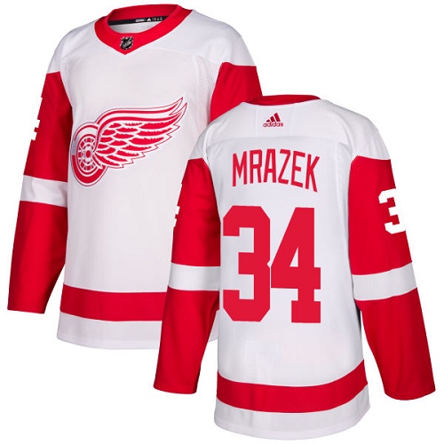 Men's Adidas Detroit Red Wings #34 Petr Mrazek Authentic White Away NHL Jersey