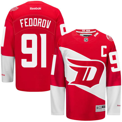 Men's Reebok Detroit Red Wings #91 Sergei Fedorov Premier Red 2016 Stadium Series NHL Jersey