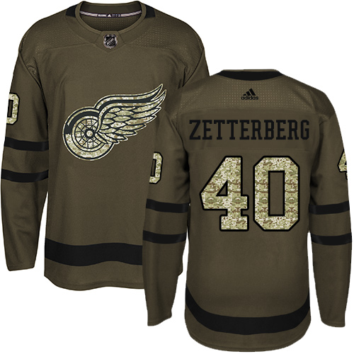 Men's Adidas Detroit Red Wings #40 Henrik Zetterberg Authentic Green Salute to Service NHL Jersey
