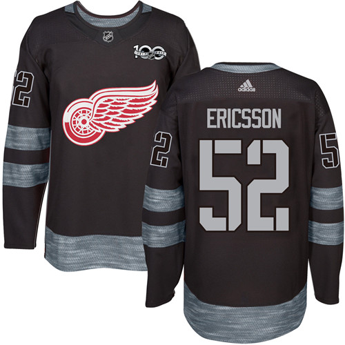 Men's Adidas Detroit Red Wings #52 Jonathan Ericsson Authentic Black 1917-2017 100th Anniversary NHL Jersey