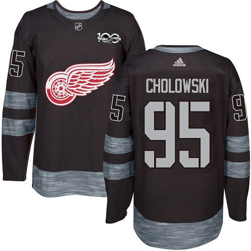 Men's Adidas Detroit Red Wings #95 Dennis Cholowski Authentic Black 1917-2017 100th Anniversary NHL Jersey