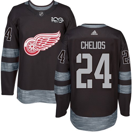 Men's Adidas Detroit Red Wings #24 Chris Chelios Premier Black 1917-2017 100th Anniversary NHL Jersey