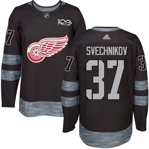 Men's Adidas Detroit Red Wings #37 Evgeny Svechnikov Authentic Black 1917-2017 100th Anniversary NHL Jersey