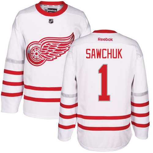 Men's Reebok Detroit Red Wings #1 Terry Sawchuk Authentic White 2017 Centennial Classic NHL Jersey