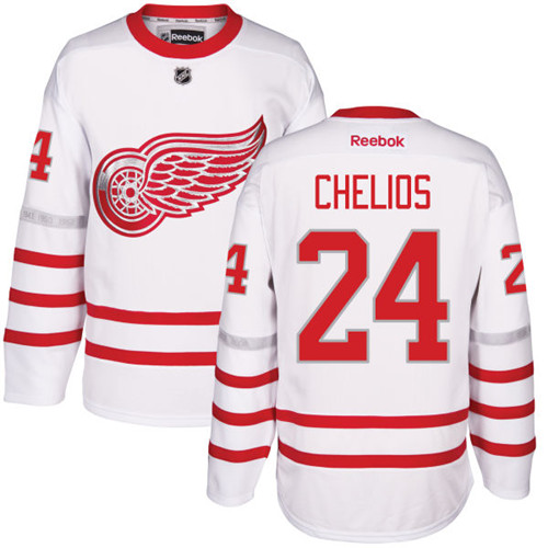 Men's Reebok Detroit Red Wings #24 Chris Chelios Authentic White 2017 Centennial Classic NHL Jersey