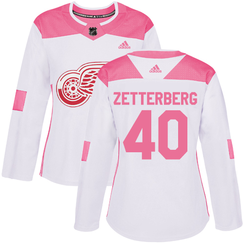Women's Adidas Detroit Red Wings #40 Henrik Zetterberg Authentic White/Pink Fashion NHL Jersey