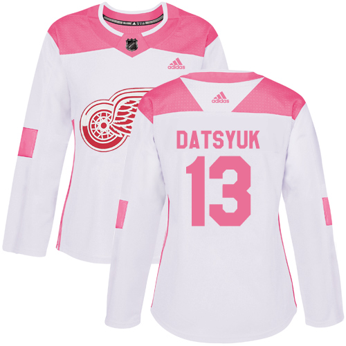 Women's Adidas Detroit Red Wings #13 Pavel Datsyuk Authentic White/Pink Fashion NHL Jersey