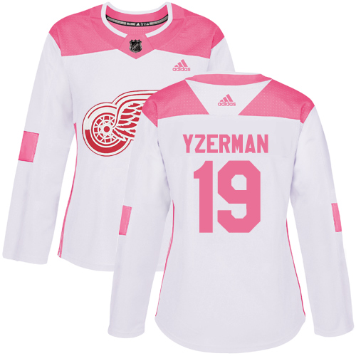 Women's Adidas Detroit Red Wings #19 Steve Yzerman Authentic White/Pink Fashion NHL Jersey